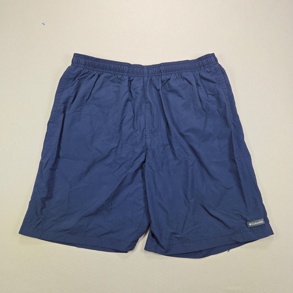 Columbia‎ Swim Trunks Mesh Lined Pocket Navy Blue Mint Green Mens Large 8L